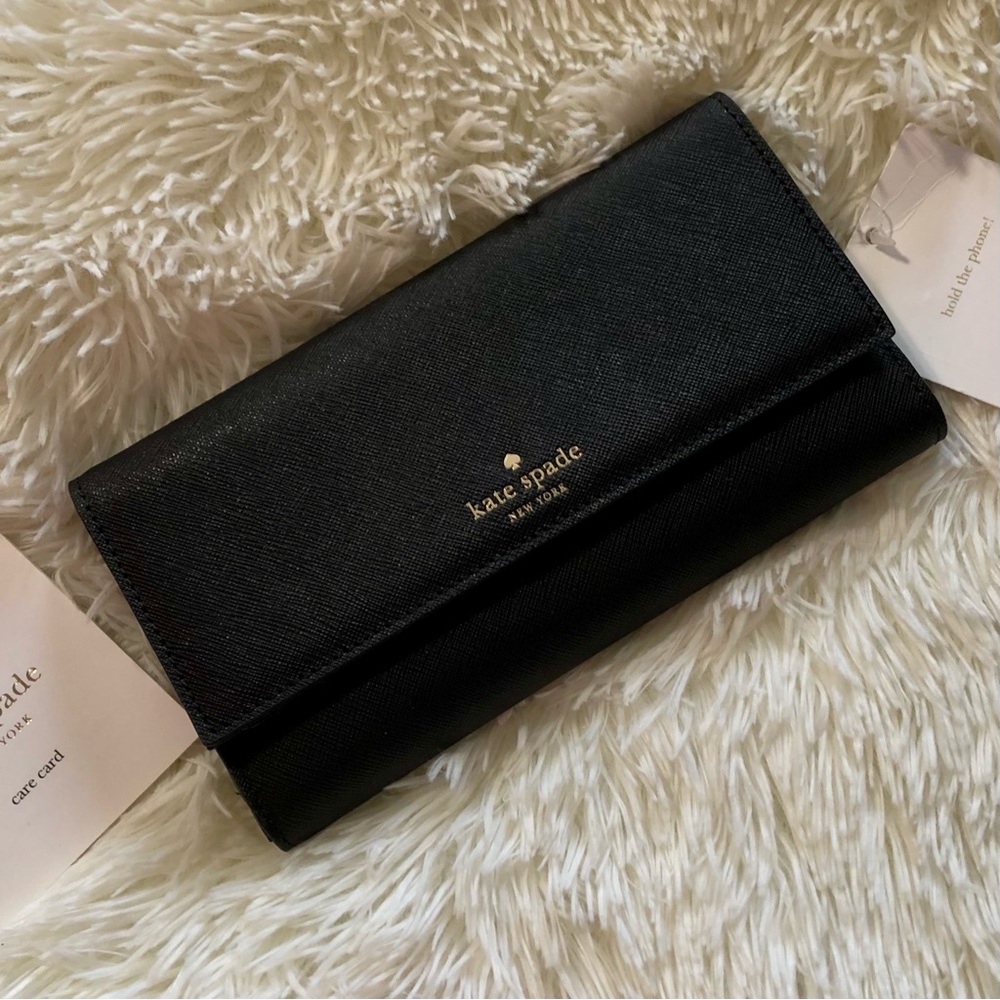 KATE SPADE—“HOLD THE PHONE”, FULL SIZED—NAVY BLUE GENUINE LEATHER WALLET!! NWT!!